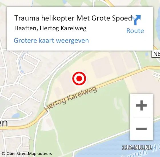 Locatie op kaart van de 112 melding: Trauma helikopter Met Grote Spoed Naar Haaften, Hertog Karelweg op 14 juli 2022 18:31