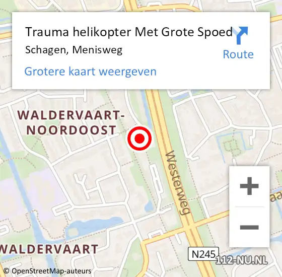 Locatie op kaart van de 112 melding: Trauma helikopter Met Grote Spoed Naar Schagen, Menisweg op 14 juli 2022 18:33
