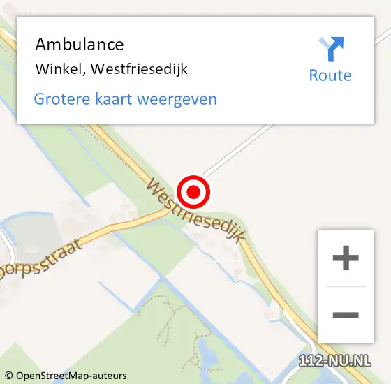 Locatie op kaart van de 112 melding: Ambulance Winkel, Westfriesedijk op 14 juli 2022 18:34