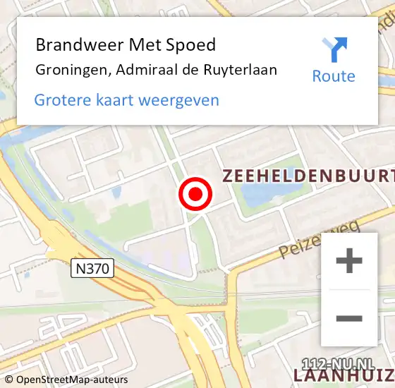 Locatie op kaart van de 112 melding: Brandweer Met Spoed Naar Groningen, Admiraal de Ruyterlaan op 14 juli 2022 18:54