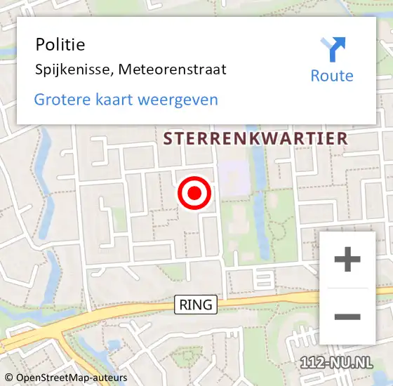 Locatie op kaart van de 112 melding: Politie Spijkenisse, Meteorenstraat op 14 juli 2022 19:17