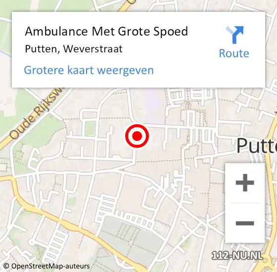 Locatie op kaart van de 112 melding: Ambulance Met Grote Spoed Naar Putten, Weverstraat op 14 juli 2022 19:19