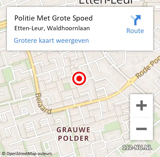 Locatie op kaart van de 112 melding: Politie Met Grote Spoed Naar Etten-Leur, Waldhoornlaan op 14 juli 2022 19:33