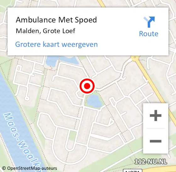 Locatie op kaart van de 112 melding: Ambulance Met Spoed Naar Malden, Grote Loef op 14 juli 2022 19:41