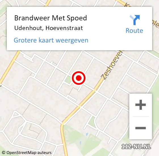 Locatie op kaart van de 112 melding: Brandweer Met Spoed Naar Udenhout, Hoevenstraat op 23 juli 2014 09:50