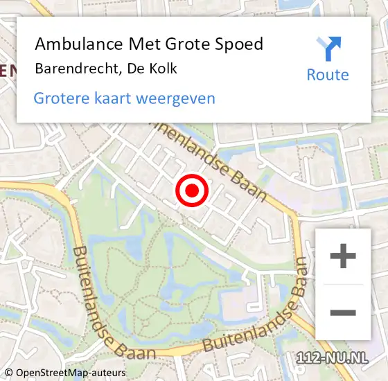 Locatie op kaart van de 112 melding: Ambulance Met Grote Spoed Naar Barendrecht, De Kolk op 14 juli 2022 20:02
