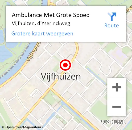 Locatie op kaart van de 112 melding: Ambulance Met Grote Spoed Naar Vijfhuizen, d'Yserinckweg op 14 juli 2022 20:06