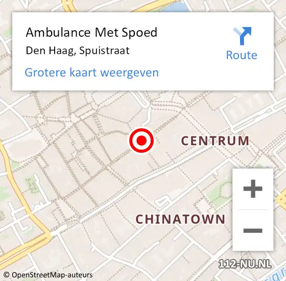 Locatie op kaart van de 112 melding: Ambulance Met Spoed Naar Den Haag, Spuistraat op 14 juli 2022 20:28