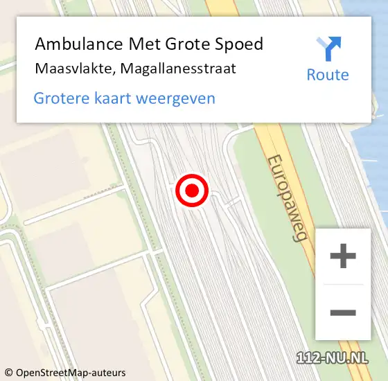 Locatie op kaart van de 112 melding: Ambulance Met Grote Spoed Naar Maasvlakte, Magallanesstraat op 14 juli 2022 20:36