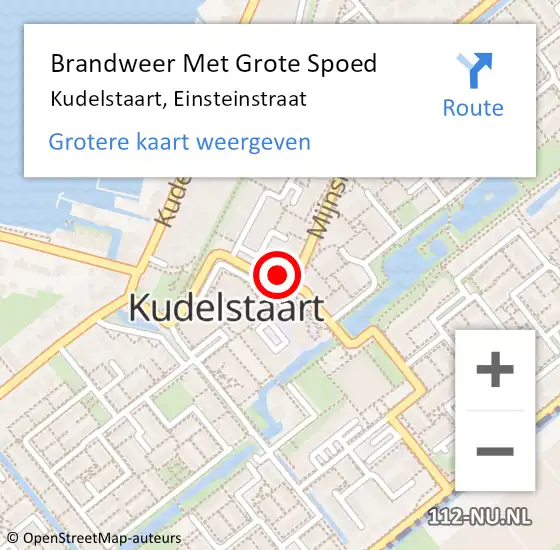 Locatie op kaart van de 112 melding: Brandweer Met Grote Spoed Naar Kudelstaart, Einsteinstraat op 14 juli 2022 20:56