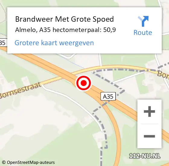 Locatie op kaart van de 112 melding: Brandweer Met Grote Spoed Naar Almelo, A35 hectometerpaal: 50,9 op 14 juli 2022 21:00