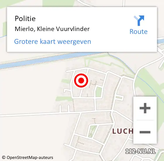 Locatie op kaart van de 112 melding: Politie Mierlo, Kleine Vuurvlinder op 14 juli 2022 21:56