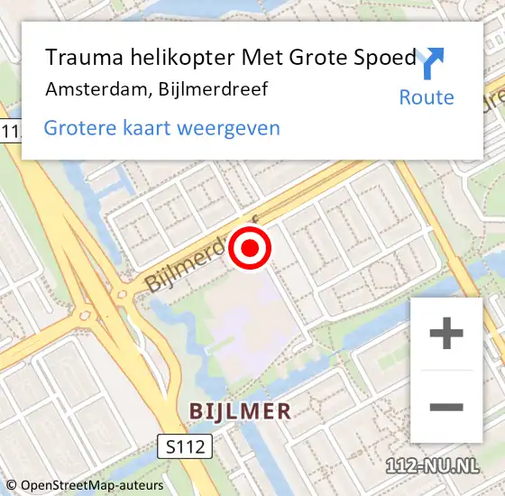 Locatie op kaart van de 112 melding: Trauma helikopter Met Grote Spoed Naar Amsterdam-Zuidoost, Bijlmerdreef op 14 juli 2022 21:59