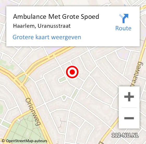 Locatie op kaart van de 112 melding: Ambulance Met Grote Spoed Naar Haarlem, Uranusstraat op 14 juli 2022 22:17