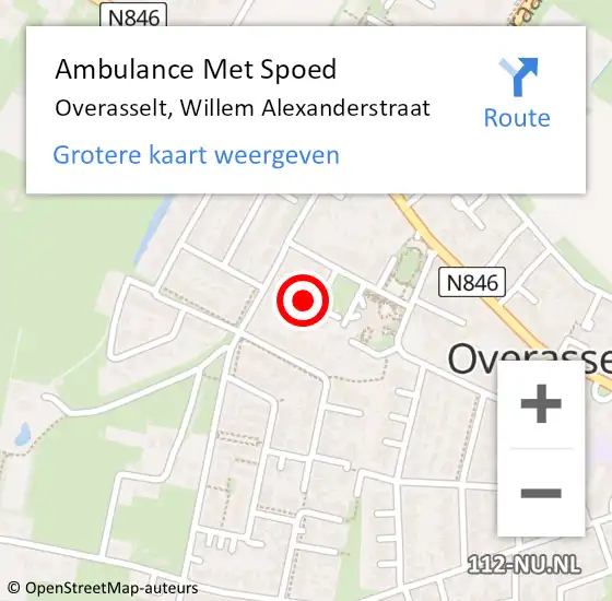 Locatie op kaart van de 112 melding: Ambulance Met Spoed Naar Overasselt, Willem Alexanderstraat op 14 juli 2022 22:50