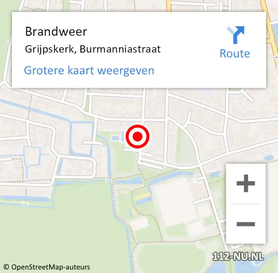 Locatie op kaart van de 112 melding: Brandweer Grijpskerk, Burmanniastraat op 14 juli 2022 23:00