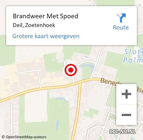 Locatie op kaart van de 112 melding: Brandweer Met Spoed Naar Deil, Zoetenhoek op 14 juli 2022 23:11