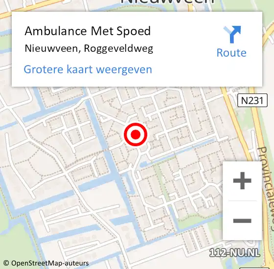 Locatie op kaart van de 112 melding: Ambulance Met Spoed Naar Nieuwveen, Roggeveldweg op 14 juli 2022 23:52