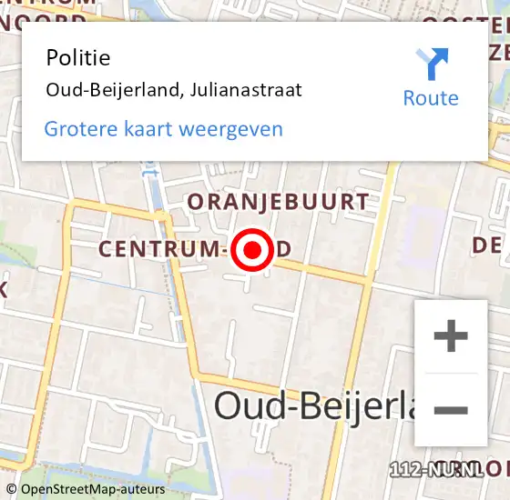 Locatie op kaart van de 112 melding: Politie Oud-Beijerland, Julianastraat op 14 juli 2022 23:58