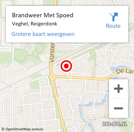 Locatie op kaart van de 112 melding: Brandweer Met Spoed Naar Veghel, Reigerdonk op 15 juli 2022 00:28