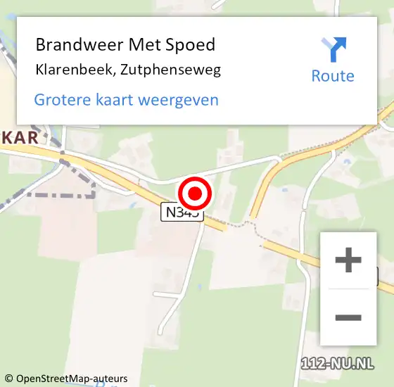 Locatie op kaart van de 112 melding: Brandweer Met Spoed Naar Klarenbeek, Zutphenseweg op 15 juli 2022 00:42