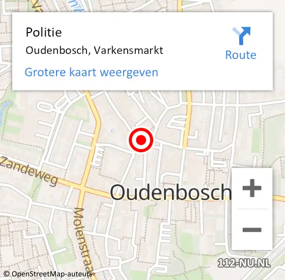 Locatie op kaart van de 112 melding: Politie Oudenbosch, Varkensmarkt op 15 juli 2022 01:09