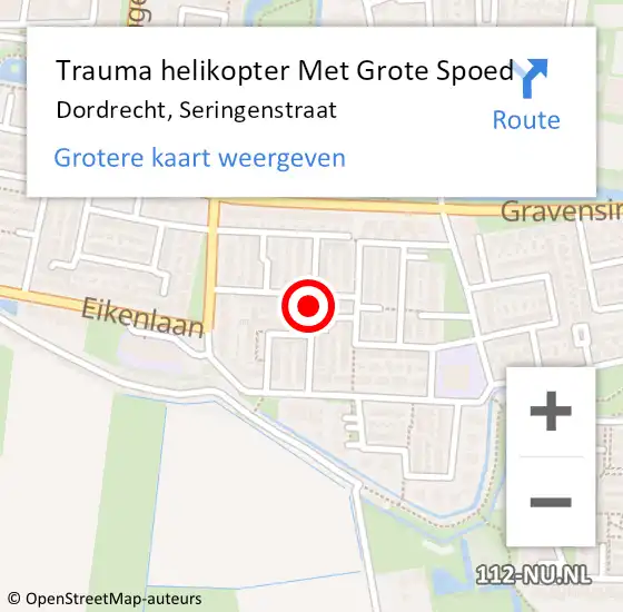 Locatie op kaart van de 112 melding: Trauma helikopter Met Grote Spoed Naar Dordrecht, Seringenstraat op 15 juli 2022 01:17