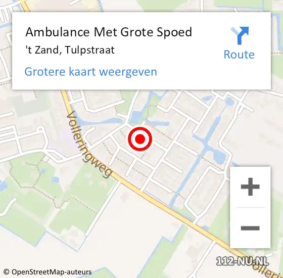 Locatie op kaart van de 112 melding: Ambulance Met Grote Spoed Naar 't Zand, Tulpstraat op 15 juli 2022 01:46