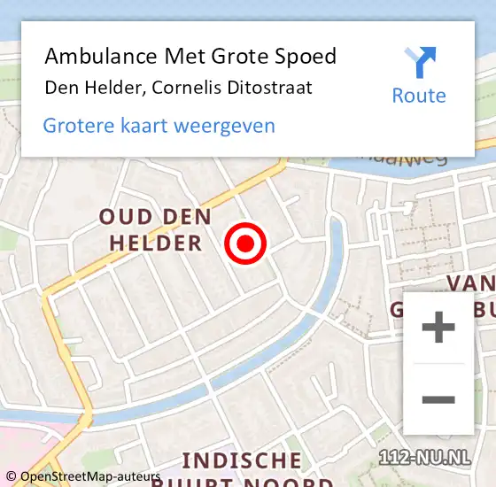 Locatie op kaart van de 112 melding: Ambulance Met Grote Spoed Naar Den Helder, Cornelis Ditostraat op 15 juli 2022 01:55