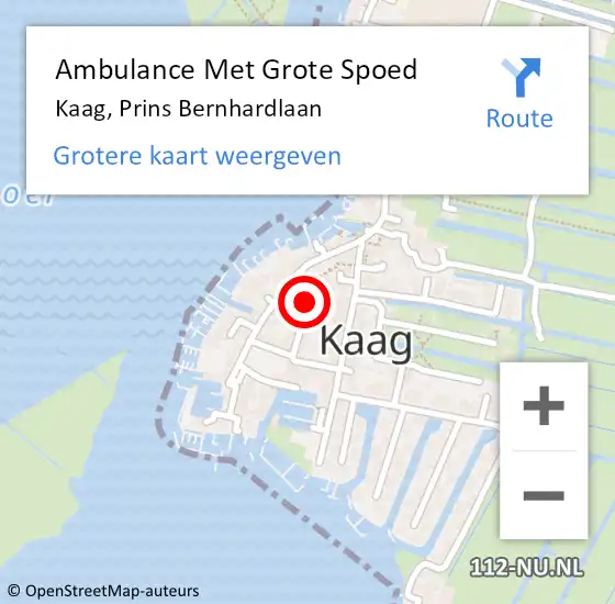 Locatie op kaart van de 112 melding: Ambulance Met Grote Spoed Naar Kaag, Prins Bernhardlaan op 23 juli 2014 10:08