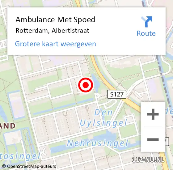 Locatie op kaart van de 112 melding: Ambulance Met Spoed Naar Rotterdam, Albertistraat op 15 juli 2022 02:33