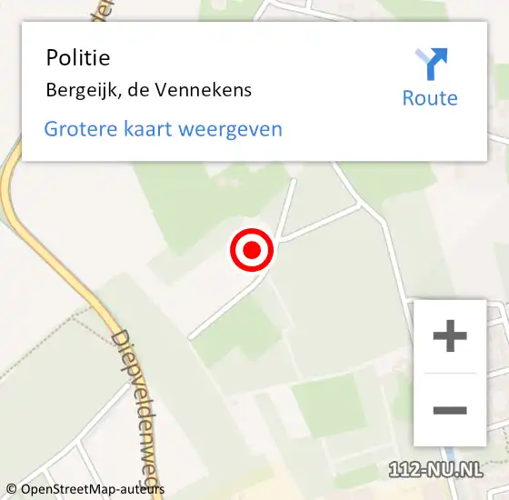 Locatie op kaart van de 112 melding: Politie Bergeijk, de Vennekens op 15 juli 2022 03:10