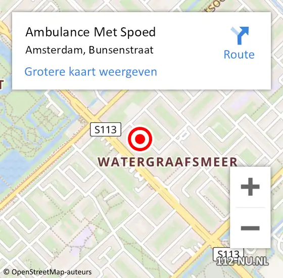 Locatie op kaart van de 112 melding: Ambulance Met Spoed Naar Amsterdam, Bunsenstraat op 15 juli 2022 03:30