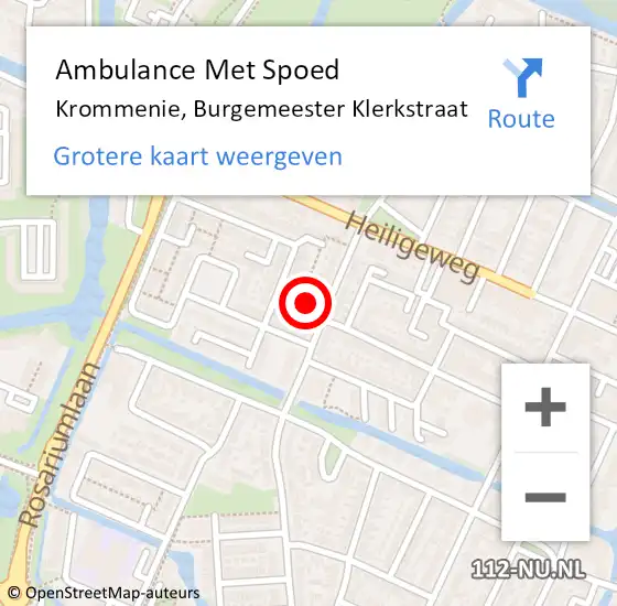 Locatie op kaart van de 112 melding: Ambulance Met Spoed Naar Krommenie, Burgemeester Klerkstraat op 15 juli 2022 04:56