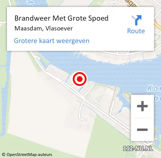 Locatie op kaart van de 112 melding: Brandweer Met Grote Spoed Naar Maasdam, Vlasoever op 15 juli 2022 06:01