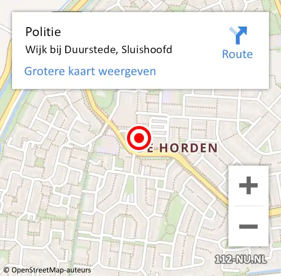 Locatie op kaart van de 112 melding: Politie Wijk bij Duurstede, Sluishoofd op 15 juli 2022 07:57