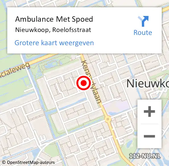 Locatie op kaart van de 112 melding: Ambulance Met Spoed Naar Nieuwkoop, Roelofsstraat op 15 juli 2022 07:57