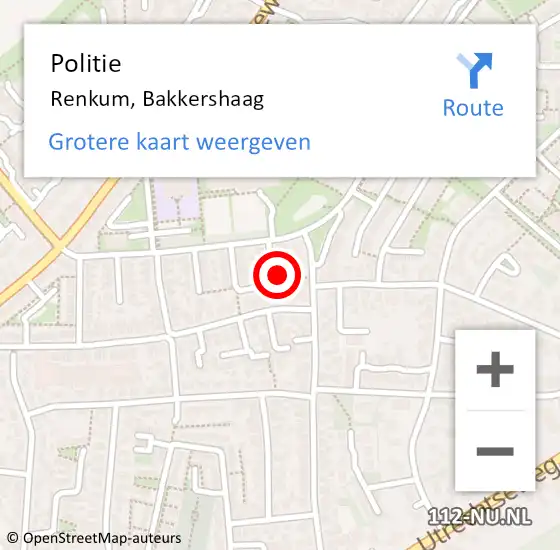 Locatie op kaart van de 112 melding: Politie Renkum, Bakkershaag op 15 juli 2022 08:21