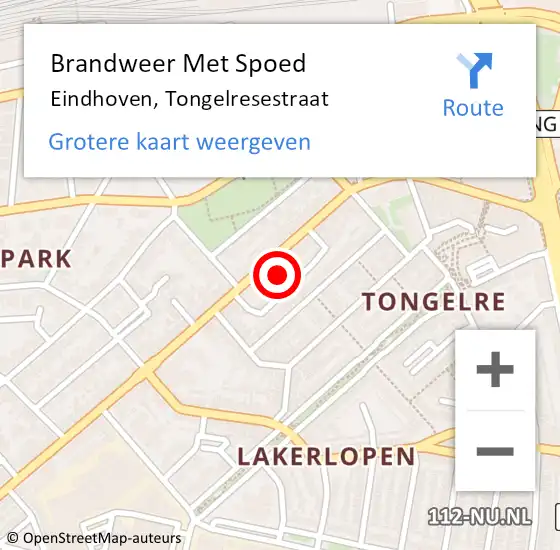 Locatie op kaart van de 112 melding: Brandweer Met Spoed Naar Eindhoven, Tongelresestraat op 15 juli 2022 08:30