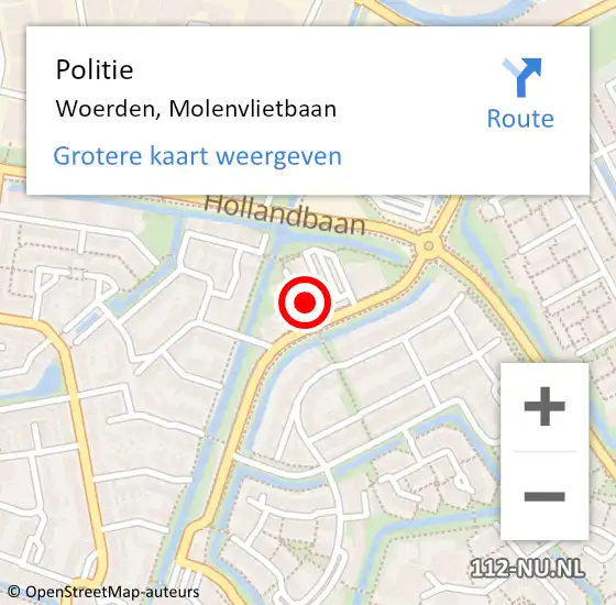 Locatie op kaart van de 112 melding: Politie Woerden, Molenvlietbaan op 15 juli 2022 08:41