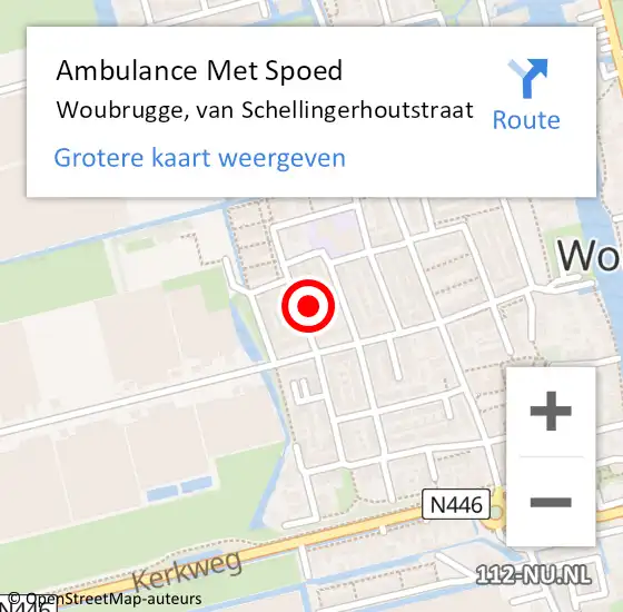Locatie op kaart van de 112 melding: Ambulance Met Spoed Naar Woubrugge, van Schellingerhoutstraat op 15 juli 2022 08:45