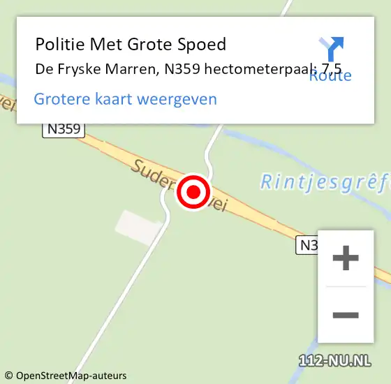 Locatie op kaart van de 112 melding: Politie Met Grote Spoed Naar De Fryske Marren, N359 hectometerpaal: 7,5 op 15 juli 2022 08:57