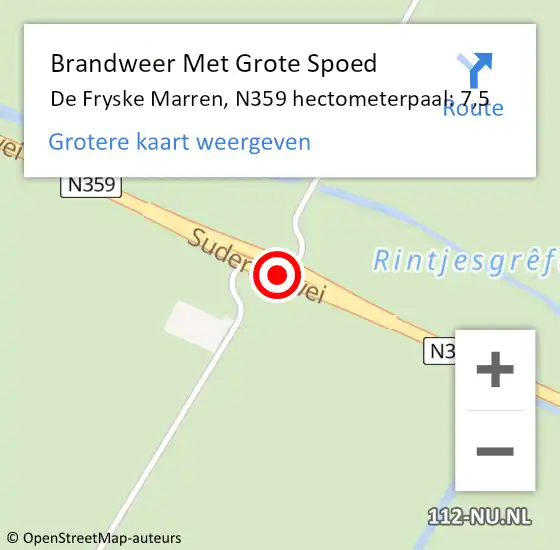 Locatie op kaart van de 112 melding: Brandweer Met Grote Spoed Naar De Fryske Marren, N359 hectometerpaal: 7,5 op 15 juli 2022 08:58