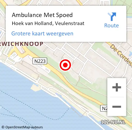 Locatie op kaart van de 112 melding: Ambulance Met Spoed Naar Hoek van Holland, Veulenstraat op 15 juli 2022 09:21