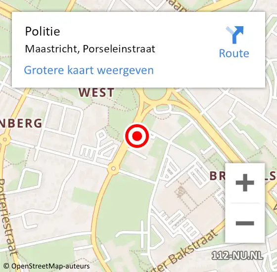 Locatie op kaart van de 112 melding: Politie Maastricht, Porseleinstraat op 15 juli 2022 09:39