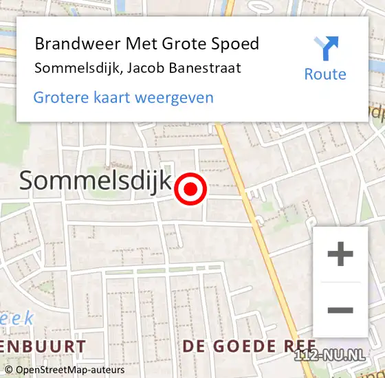 Locatie op kaart van de 112 melding: Brandweer Met Grote Spoed Naar Sommelsdijk, Jacob Banestraat op 15 juli 2022 09:56