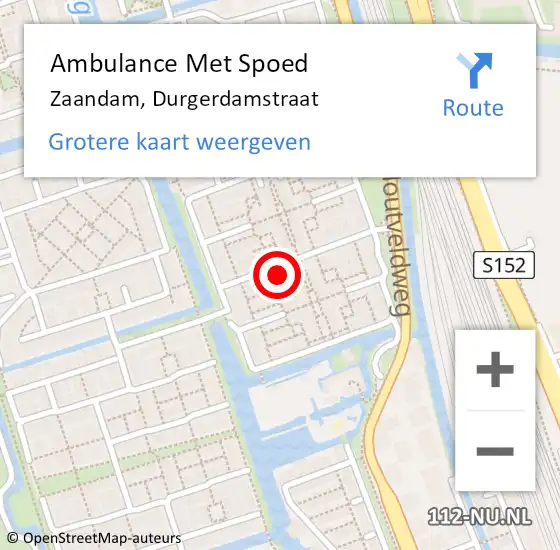 Locatie op kaart van de 112 melding: Ambulance Met Spoed Naar Zaandam, Durgerdamstraat op 15 juli 2022 09:57