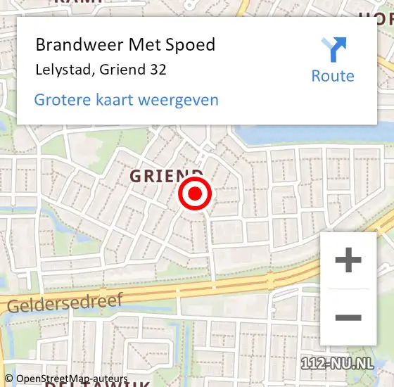 Locatie op kaart van de 112 melding: Brandweer Met Spoed Naar Lelystad, Griend 32 op 15 juli 2022 10:01