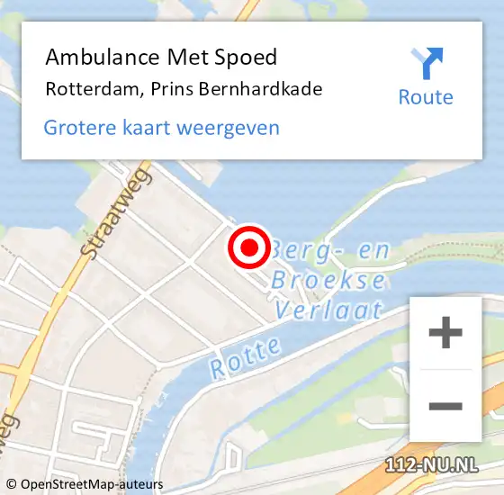 Locatie op kaart van de 112 melding: Ambulance Met Spoed Naar Rotterdam, Prins Bernhardkade op 15 juli 2022 10:04