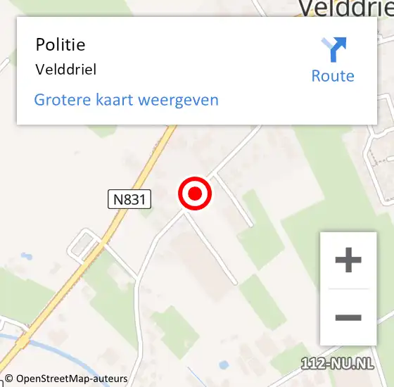 Locatie op kaart van de 112 melding: Politie Velddriel op 15 juli 2022 10:04